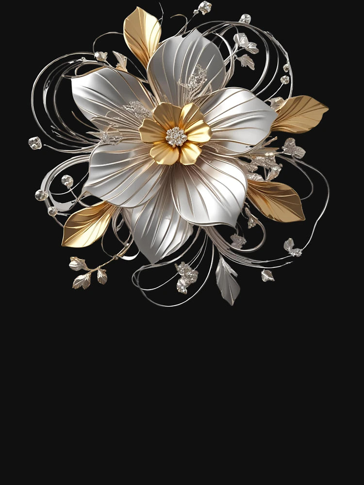 3D delicate white & gold flower
