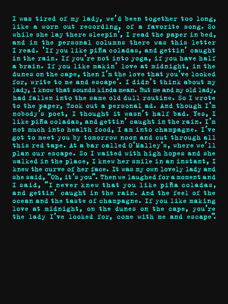 Escape (The Pinã Colada Song) - Rupert Holmes - Lyrics v.1