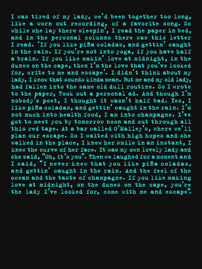 Escape (The Pinã Colada Song) - Rupert Holmes - Lyrics v.1