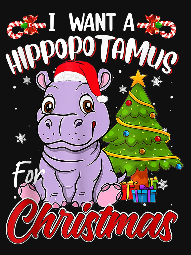 I Want A Hippopotamus For Christmas Funny Hippo Pajamas Xmas T-Shirt.