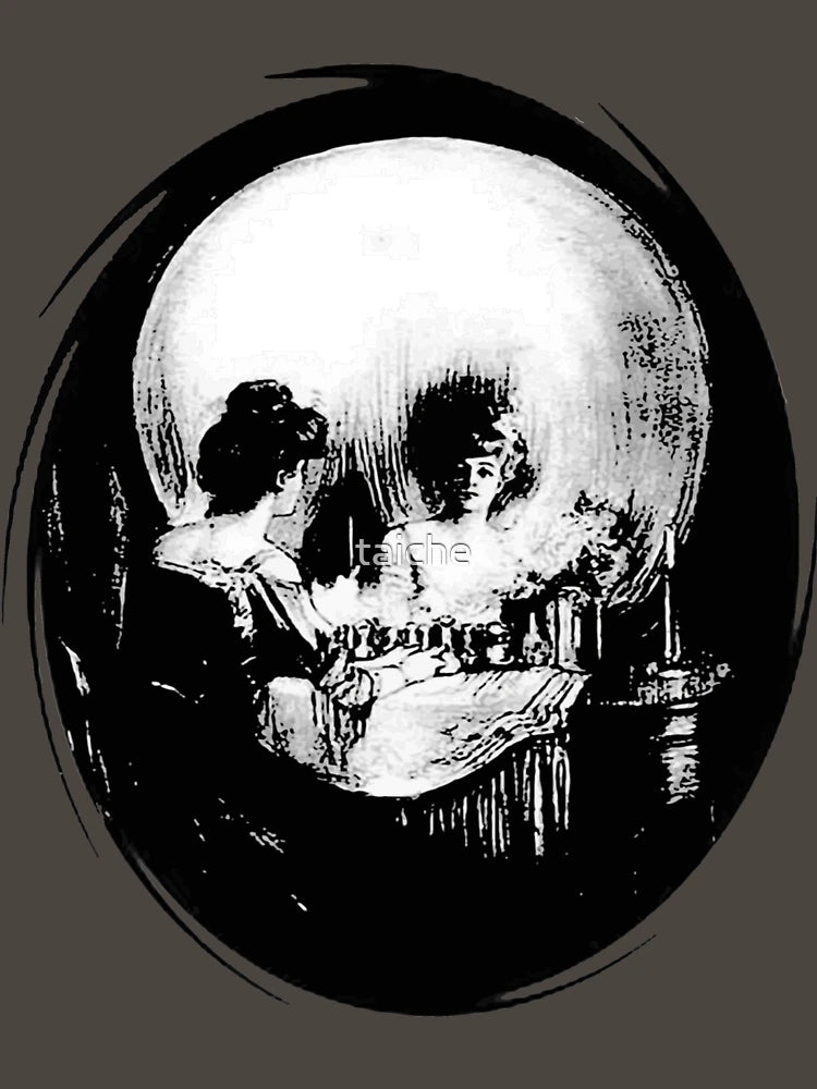 Existential Dread Op Art Woman and Skull Reflection