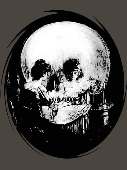 Existential Dread Op Art Woman and Skull Reflection