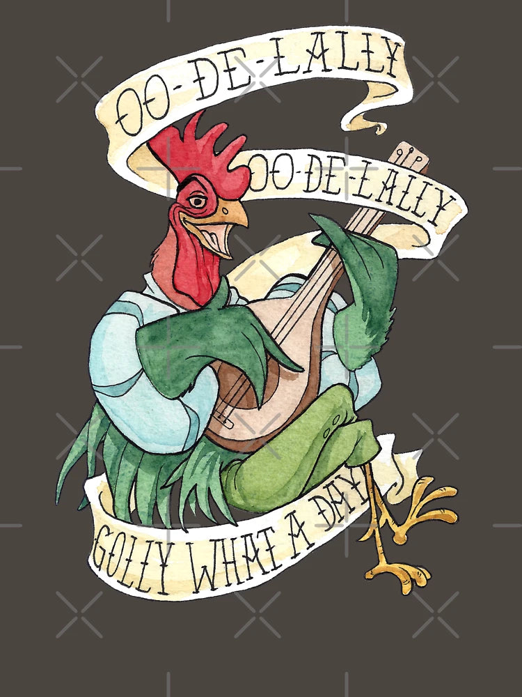 Alan-A-Dale Rooster : OO-De-Lally Golly What A Day Tattoo Watercolor Painting Robin Hood