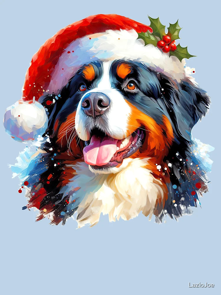 Festive Bernese Mountain Dog Wearing Santa Claus Xmas Hat