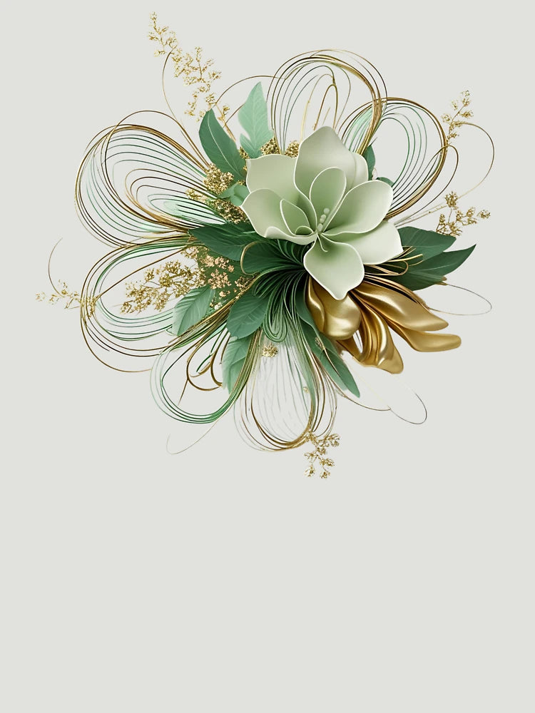 3D lacey green & gold flower