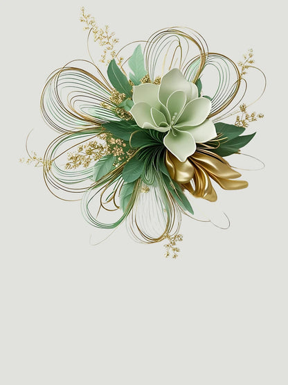 3D lacey green & gold flower