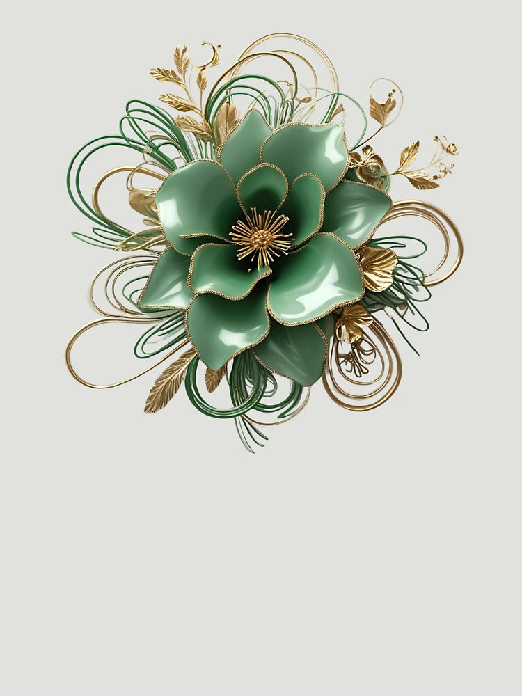 3D blooming green & gold flower