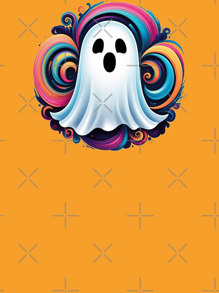 a little ghost with colorful swirls