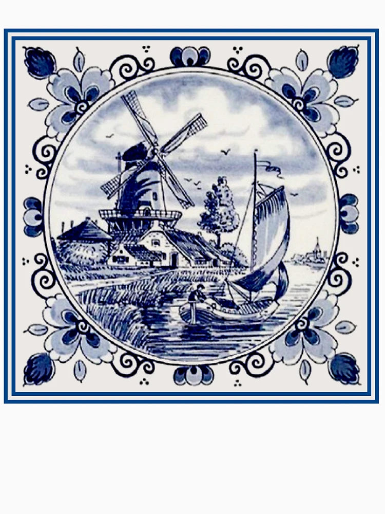 DUTCH BLUE DELFT: Vintage Windmill Print