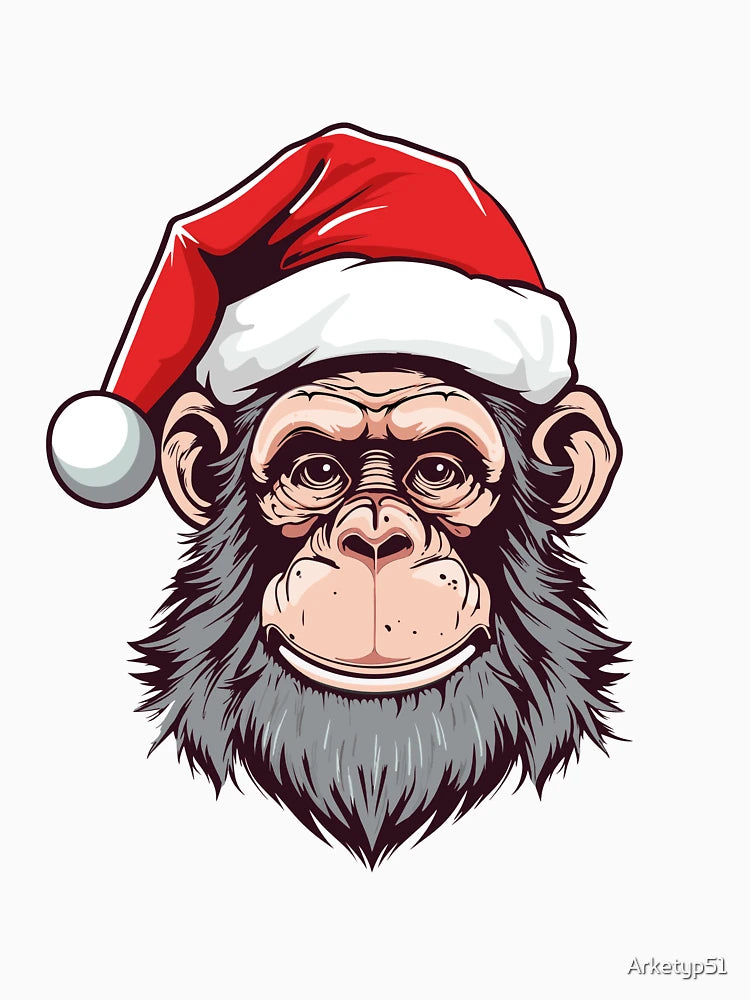 Adorable Monkey Head in Christmas Hat