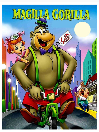 MAGILLA GORILLA : Vintage Cartoon Abstract Character on a Motorcycle Print