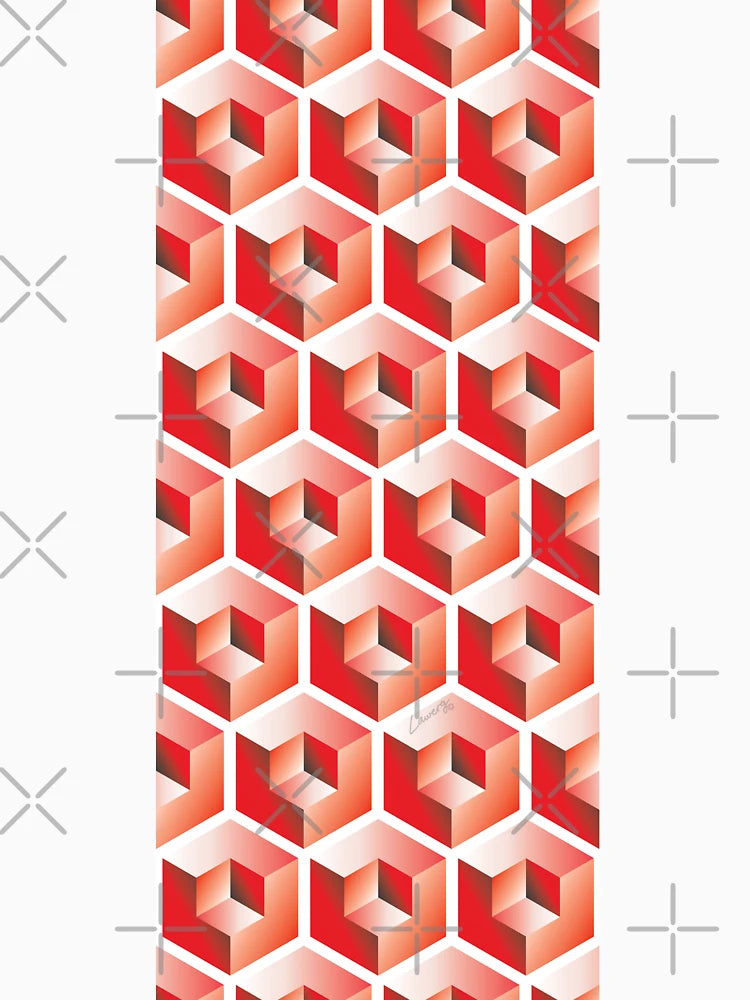 3D RED 'CUBE in CUBE' GEOMETRIC PATTERN ILLUSION on White Background (Cube v3 Red on WHITE) ©