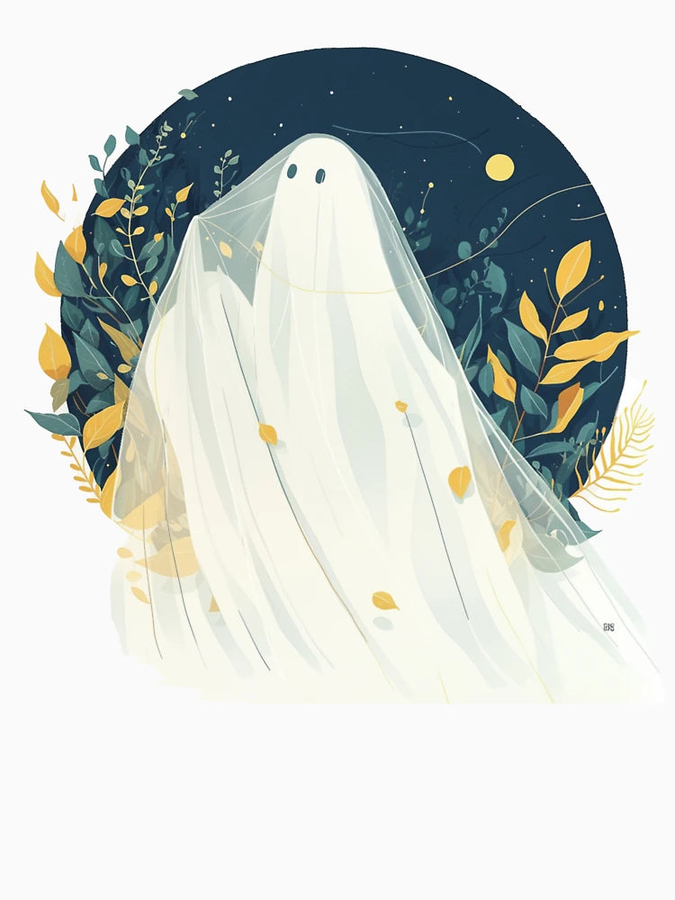 A cute ghost in a white veil