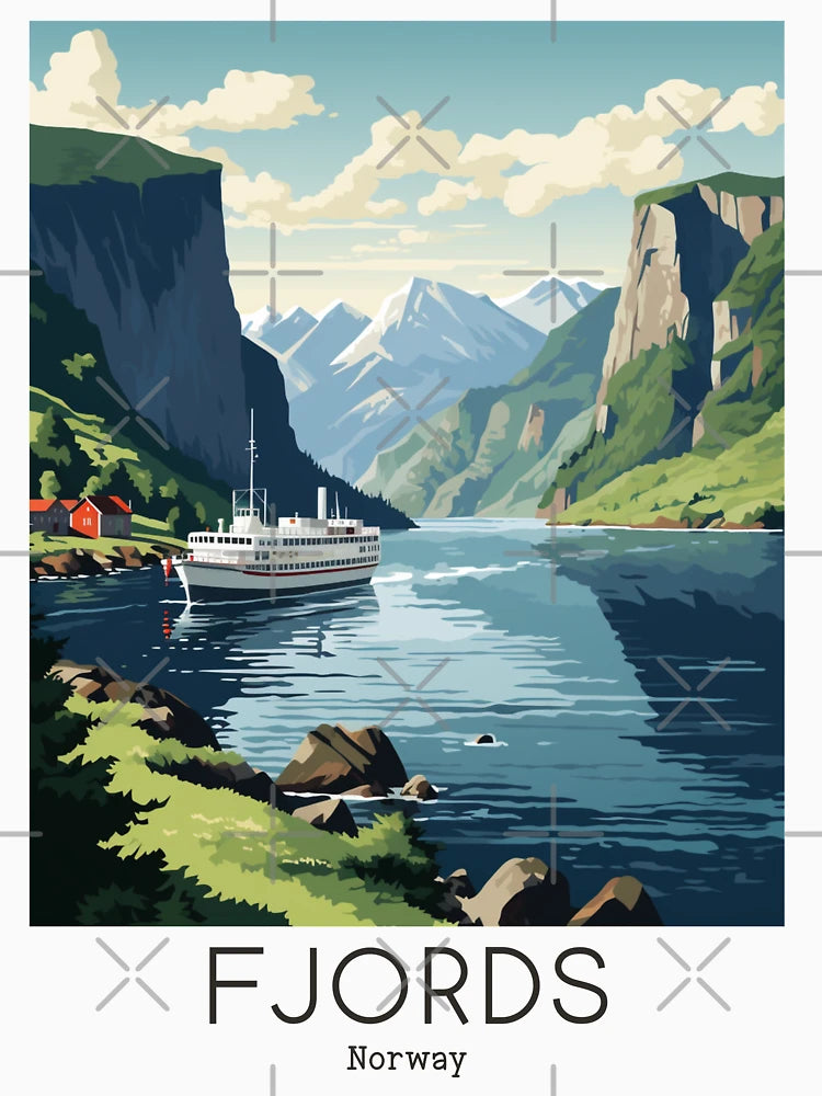 A Vintage Travel Illustration of the Fjords - Norway