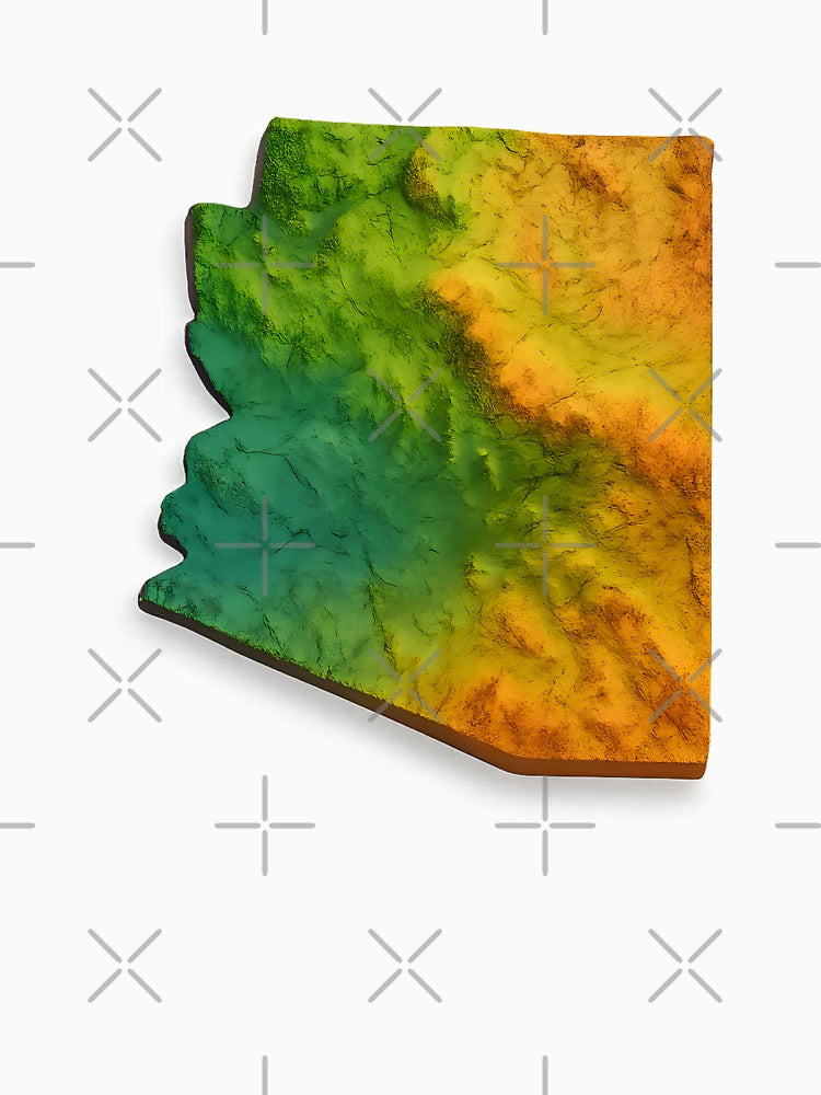 3D Colorful Topographic Map of Arizona (Transparent Background)