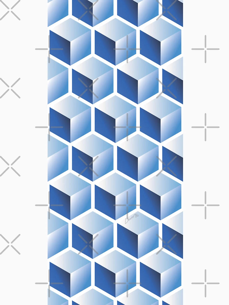3D BLUE CUBE GEOMETRIC PATTERN on White Background (v1BLUE on WHITE) ©