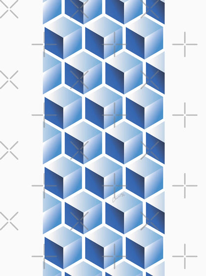 3D BLUE CUBE GEOMETRIC PATTERN on White Background (v1BLUE on WHITE) ©