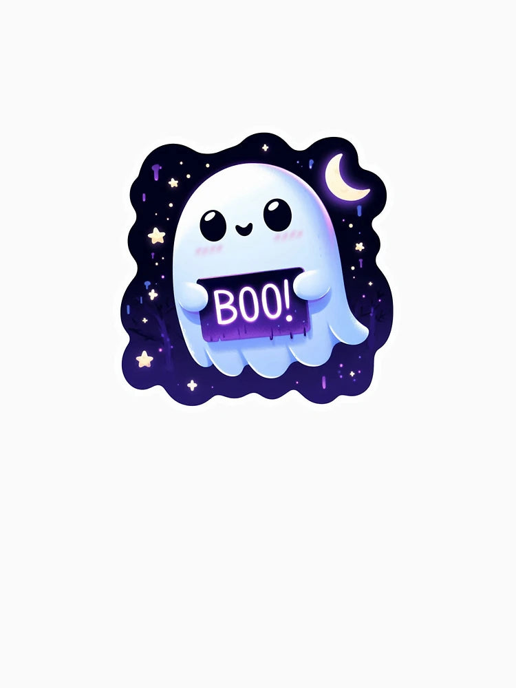 A cute, glowing ghost holding a
