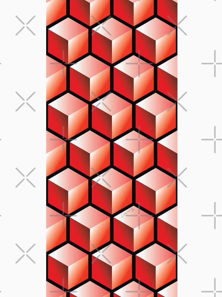 3D RED CUBE GEOMETRIC PATTERN on BLACK Background (v1RED on BLACK) ©