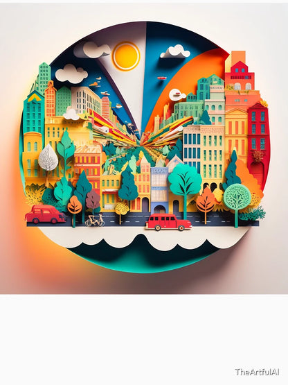 3D Effect Papercut Art - Cityscape Scene