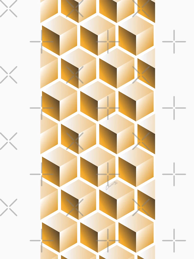 3D GOLD CUBE GEOMETRIC PATTERN on White Background (v1GOLD on WHITE) ©