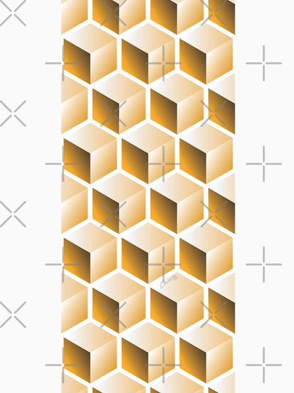 3D GOLD CUBE GEOMETRIC PATTERN on White Background (v1GOLD on WHITE) ©