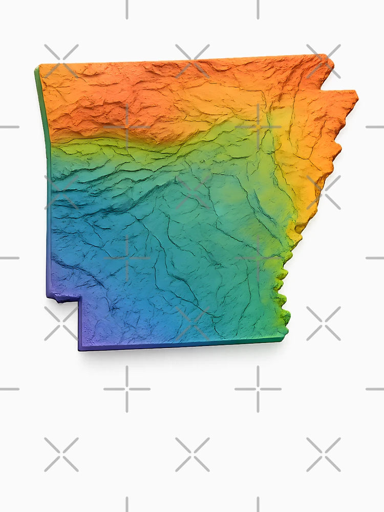 3D Colorful Topographic Map of Arkansas (Transparent Background)