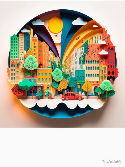 3D Effect Papercut Art - Cityscape Scene