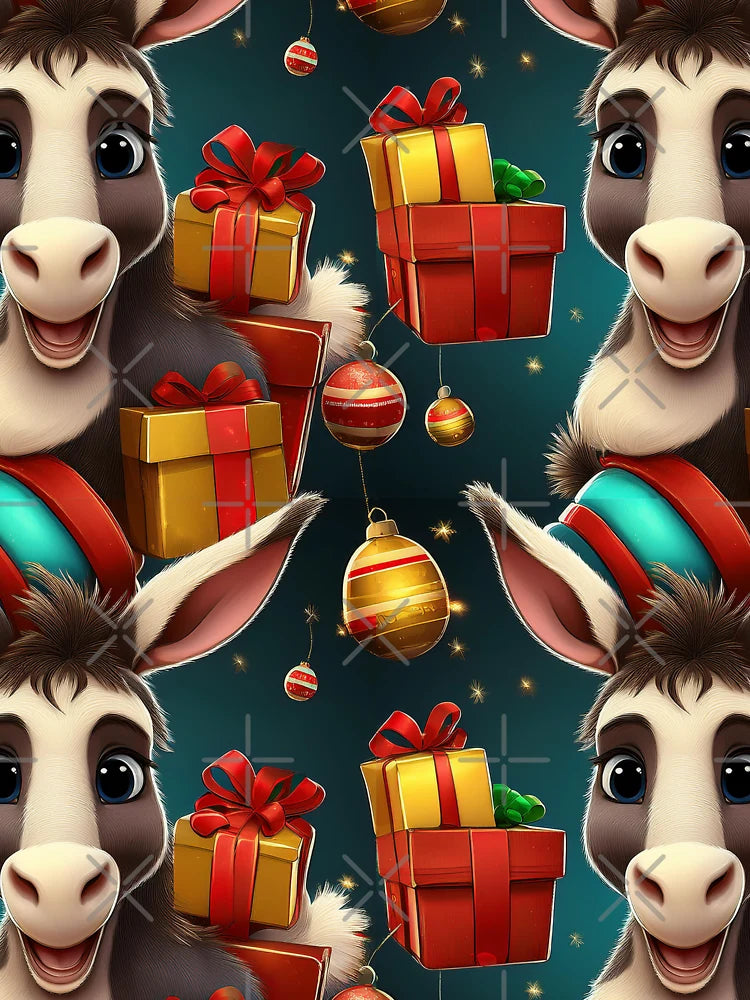 Donkey's Christmas Surprise:: A playful pattern featuring donkeys carrying colorful gifts.