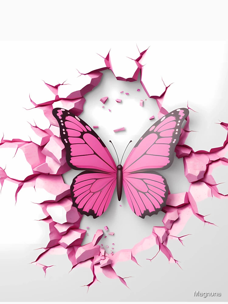 3D Pink Butterfly in a Wall Hole