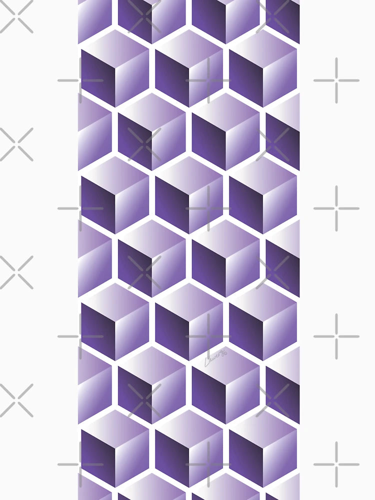 3D PURPLE CUBE GEOMETRIC PATTERN on White Background (v1PURPLE on WHITE) ©