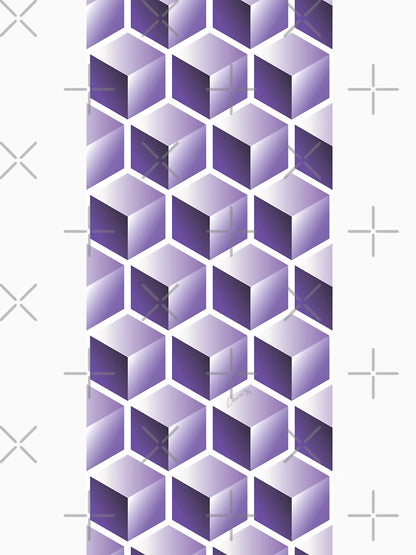3D PURPLE CUBE GEOMETRIC PATTERN on White Background (v1PURPLE on WHITE) ©
