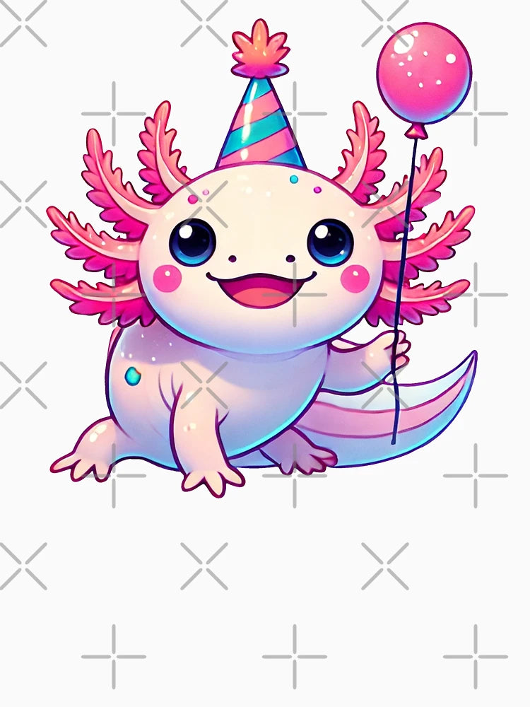 Adorable Party Axolotl Illustration with Birthday Balloon