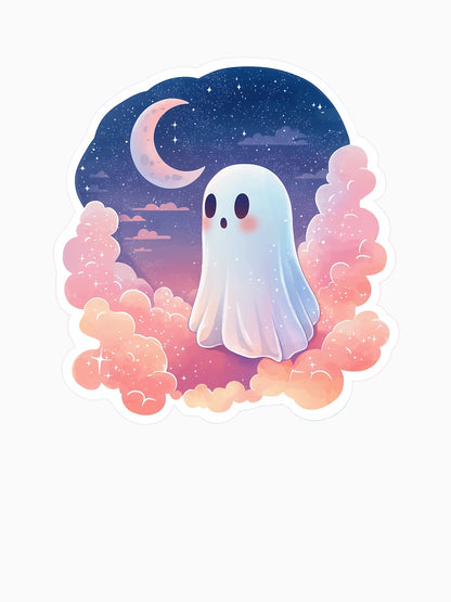 Adorable Ghost Floating in the Clouds Sticker for Halloween Lovers