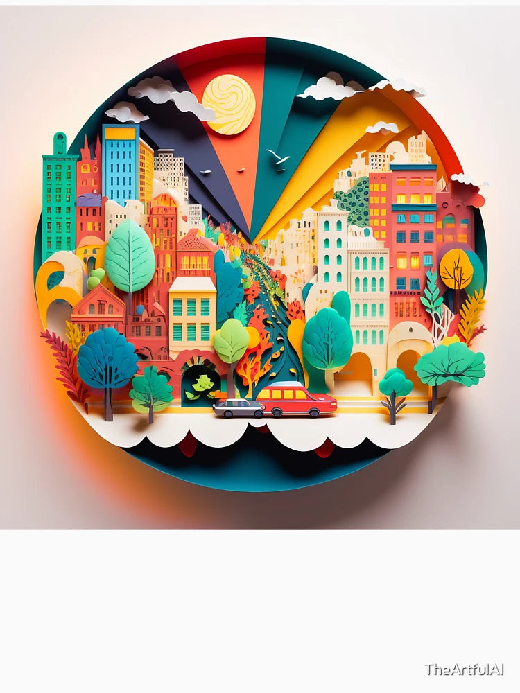 3D Effect Papercut Art - Cityscape Scene