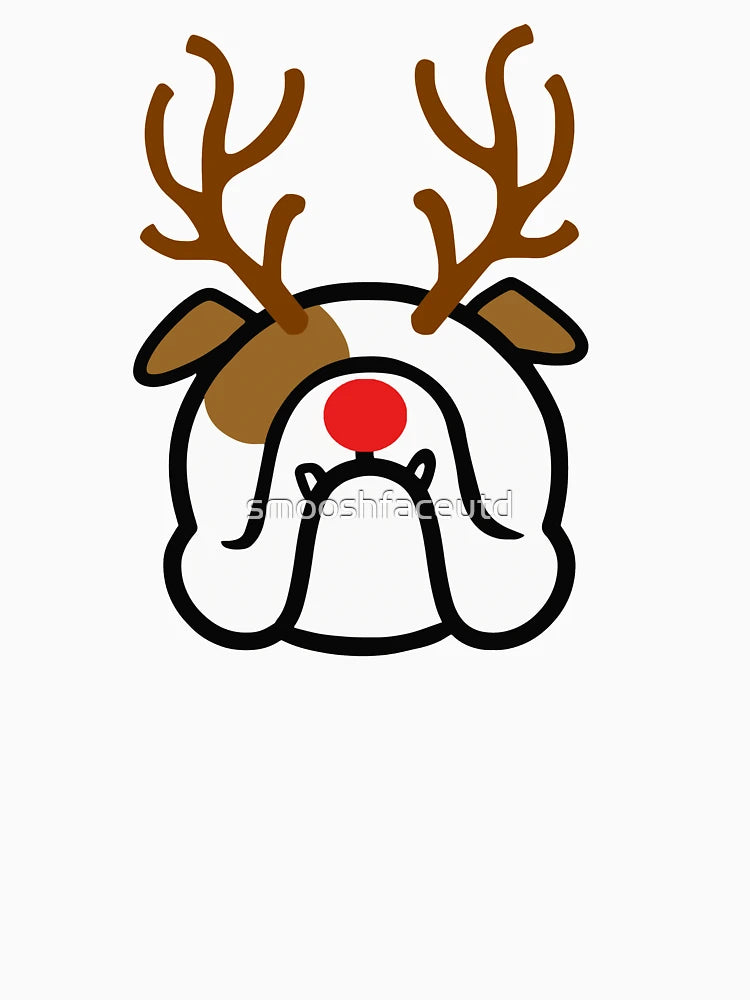English Bulldog Holiday dog with reindeer antlers - English Bulldog Christmas