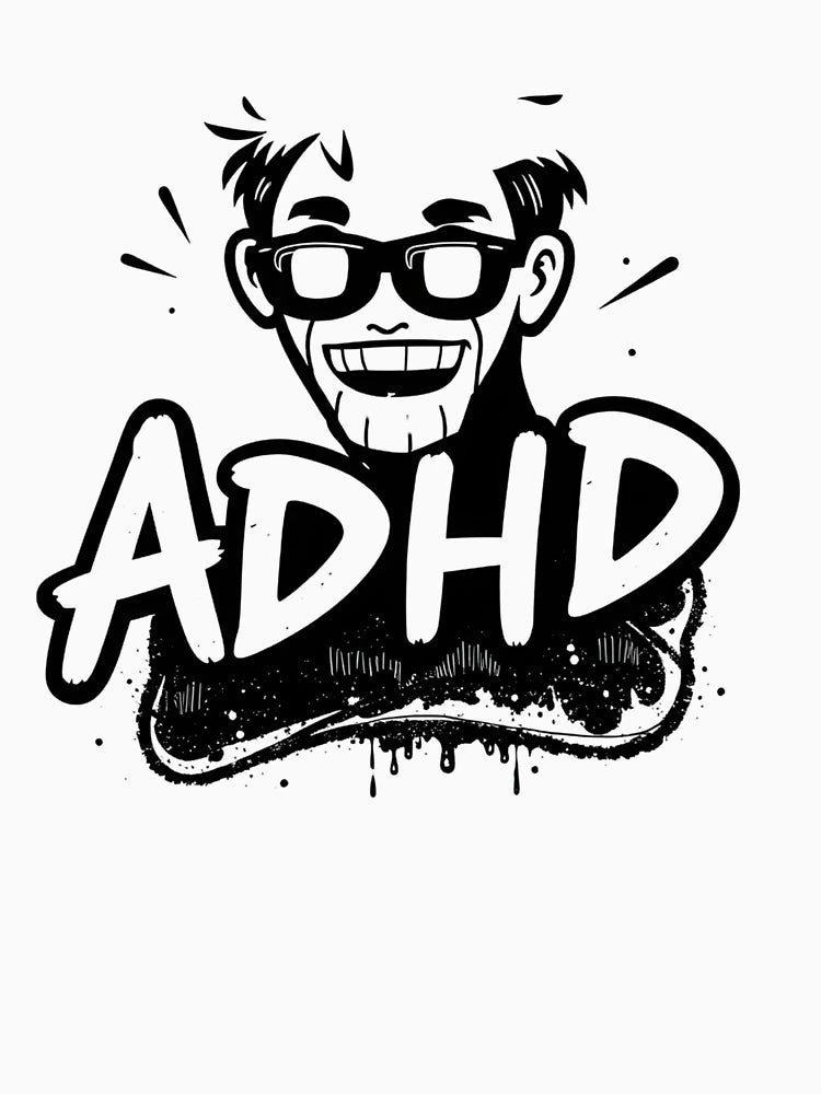 ADHD graffiti comic style for neurodivergent people, white design.