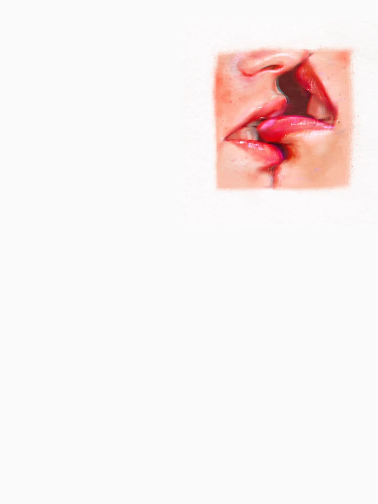 Drawing with rich paints, touching lips with a 3d effect. Kiss lips