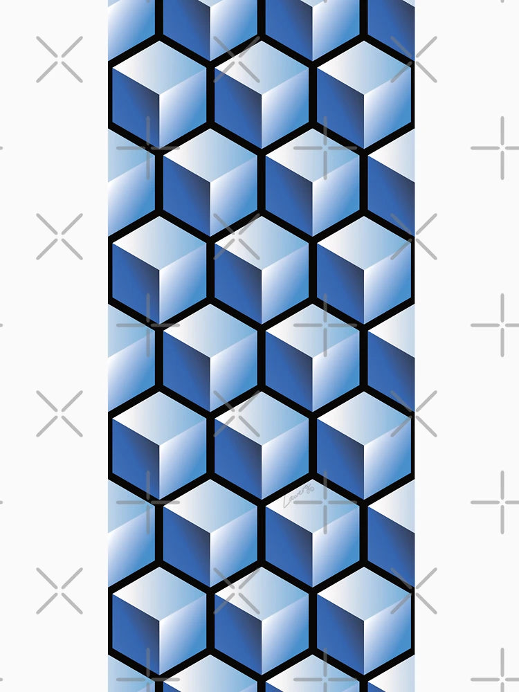 3D BLUE CUBE GEOMETRIC PATTERN on Black Background (v1BLUE on BLACK) ©