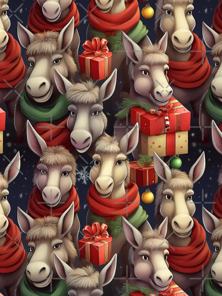 Donkey's Christmas Parade: A busy pattern featuring lots of donkeys delivering gifts.