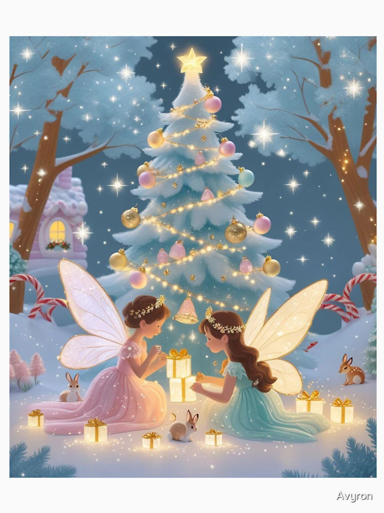 Fairy Tale Christmas Magical Winter Wonderland with Gift Fairies