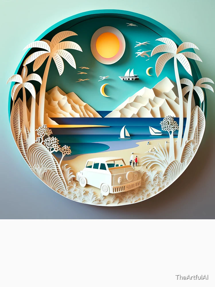 3D Effect Papercut Art - Beach Scene