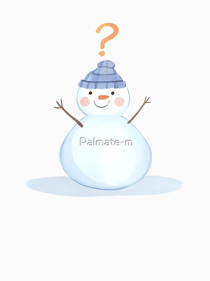 A confused snowman with big round eyes and a question mark above its head, cartoon style, white outline, transparent background, funny winter sticker