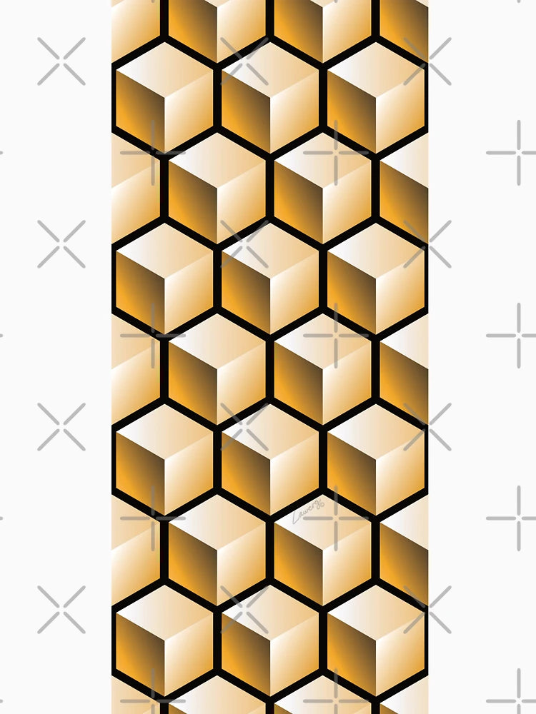 3D GOLD CUBE GEOMETRIC PATTERN on Black Background (v1GOLD on BLACK) ©