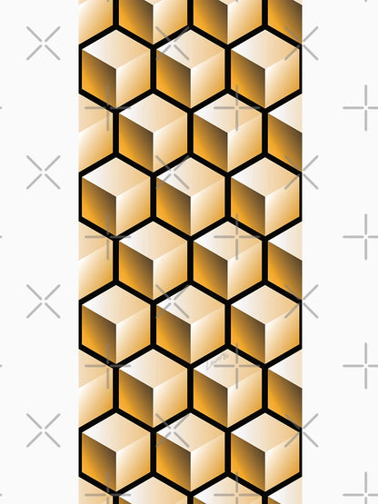 3D GOLD CUBE GEOMETRIC PATTERN on Black Background (v1GOLD on BLACK) ©