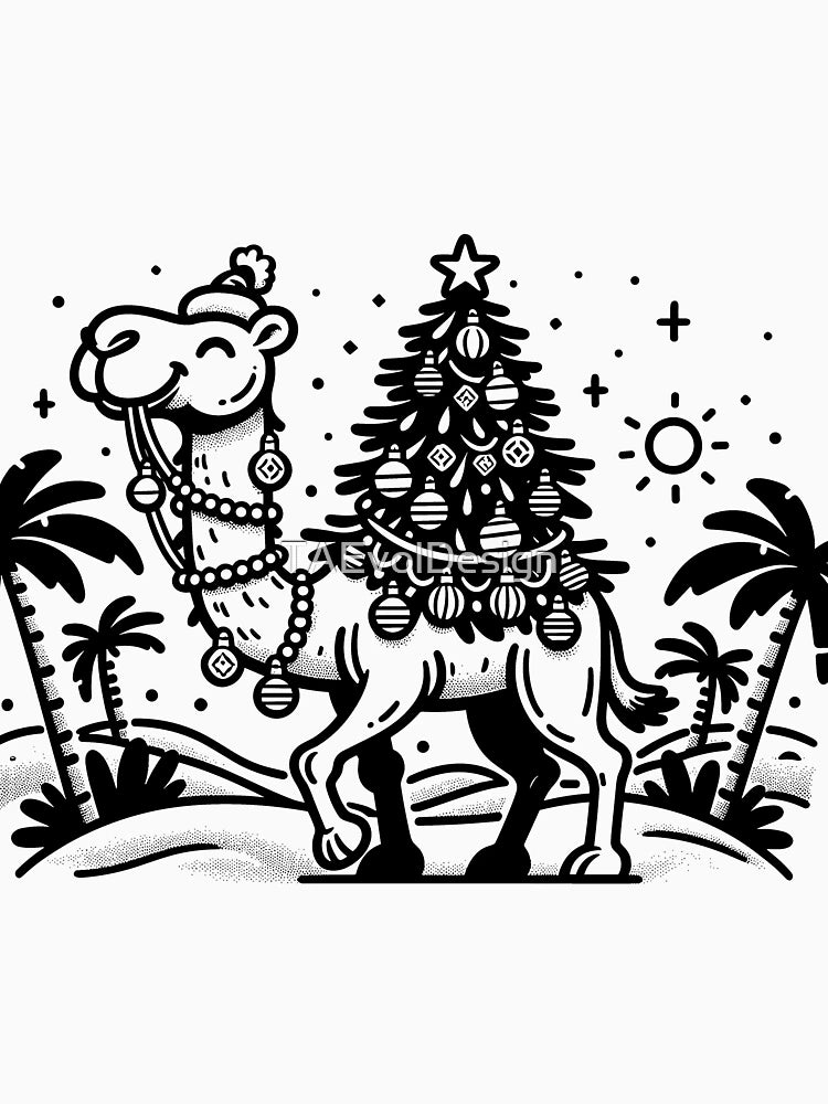 Festive Camel Caricature - Retro Desert Christmas Design