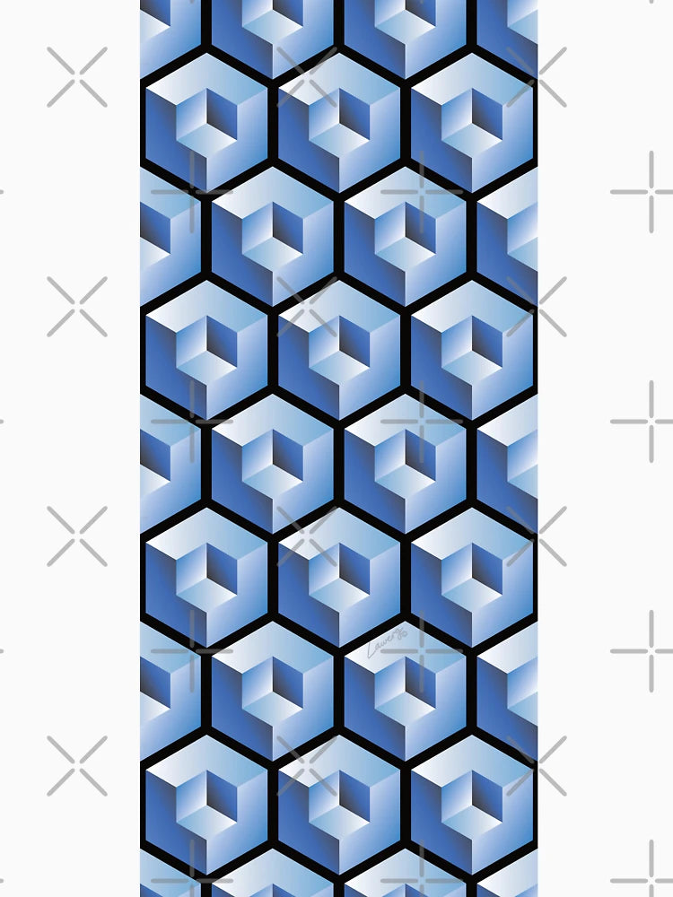 3D BLUE 'CUBE in CUBE' GEOMETRIC PATTERN ILLUSION on Black Background (Cube v3 BLUE on BLACK) ©