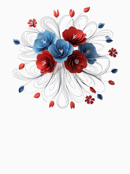 3D delicate bouquet blue & red flower