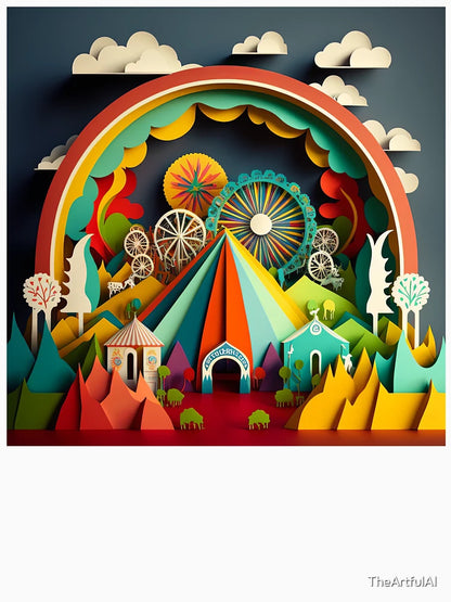 3D Effect Papercut Art - Fairground Scene