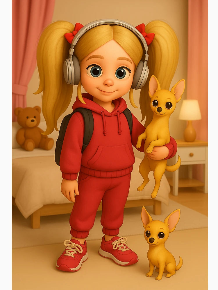3D girl and her puppies